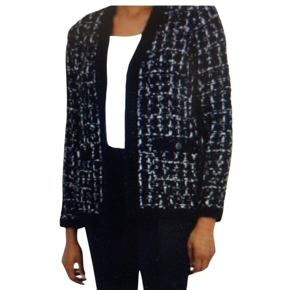 ANNE KLEIN WOMENS OPEN-FRONT MIXED-STITC ANNE BLACK Small NWT